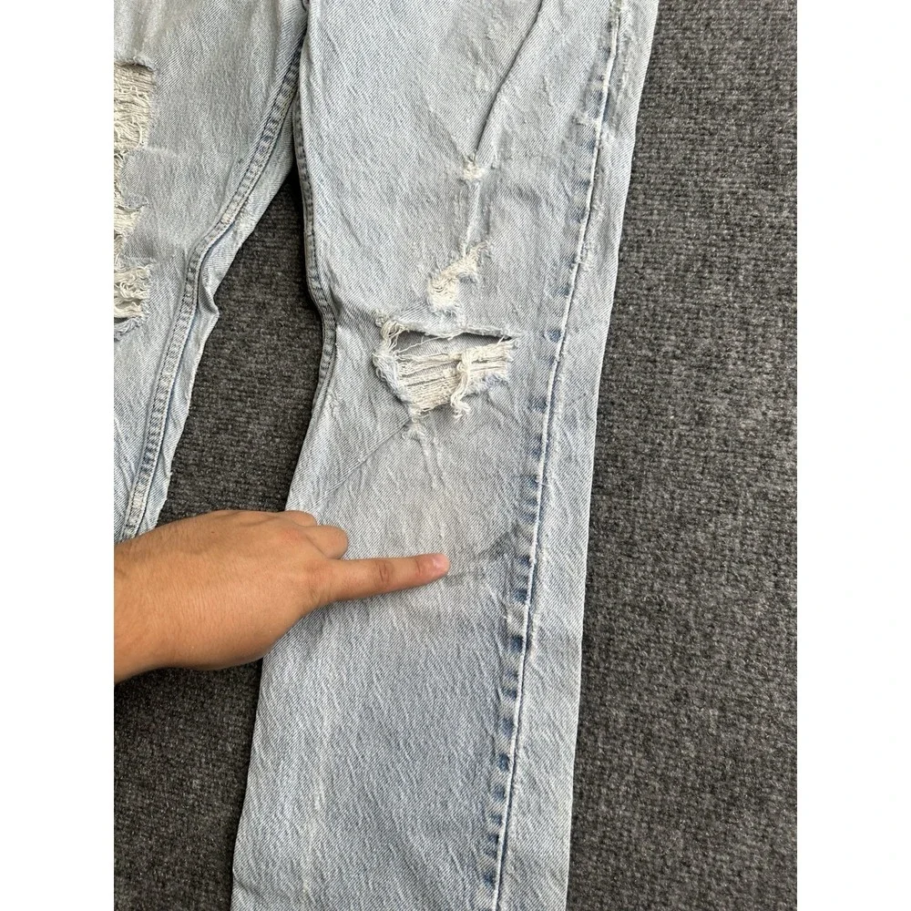 Mens 90s Levis 505 Orange Tab Distressed Custom Patchwork Jeans, Size 32x32